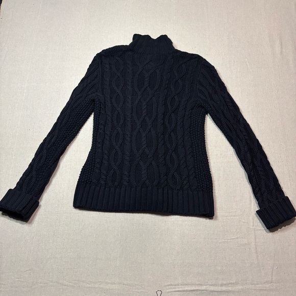 LAUREN RALPH LAUREN CABLE KNIT JACKET CARDIGAN SWEATER GOLD BUCKLES ZIP UP Sz Sm - Picture 2 of 6